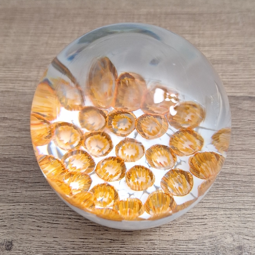 #ADH SIGNED Elegant Glass Art Piece paperweight with ORANGE Accents